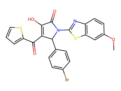 (4E)-5-(4-bromophenyl)-4-[hydroxy(thiophen-2-yl)methylidene]-1-(6-methoxy-1,3-benzothiazol-2-yl)pyrrolidine-2,3-dione structure