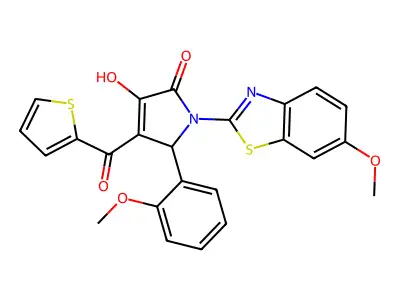 (4E)-4-[hydroxy(thiophen-2-yl)methylidene]-1-(6-methoxy-1,3-benzothiazol-2-yl)-5-(2-methoxyphenyl)pyrrolidine-2,3-dione structure