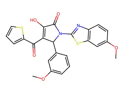 (4E)-4-[hydroxy(thiophen-2-yl)methylidene]-1-(6-methoxy-1,3-benzothiazol-2-yl)-5-(3-methoxyphenyl)pyrrolidine-2,3-dione structure
