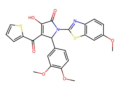 (4E)-5-(3,4-dimethoxyphenyl)-4-[hydroxy(thiophen-2-yl)methylidene]-1-(6-methoxy-1,3-benzothiazol-2-yl)pyrrolidine-2,3-dione structure