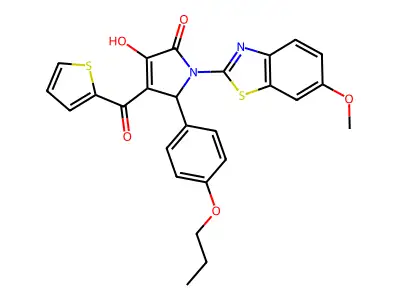 (4E)-4-[hydroxy(thiophen-2-yl)methylidene]-1-(6-methoxy-1,3-benzothiazol-2-yl)-5-(4-propoxyphenyl)pyrrolidine-2,3-dione structure
