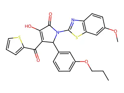 (4E)-4-[hydroxy(thiophen-2-yl)methylidene]-1-(6-methoxy-1,3-benzothiazol-2-yl)-5-(3-propoxyphenyl)pyrrolidine-2,3-dione structure
