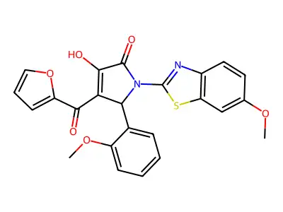 (4E)-4-[furan-2-yl(hydroxy)methylidene]-1-(6-methoxy-1,3-benzothiazol-2-yl)-5-(2-methoxyphenyl)pyrrolidine-2,3-dione structure
