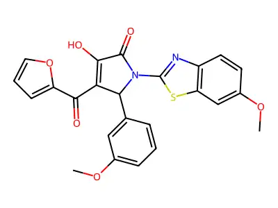 (4E)-4-[furan-2-yl(hydroxy)methylidene]-1-(6-methoxy-1,3-benzothiazol-2-yl)-5-(3-methoxyphenyl)pyrrolidine-2,3-dione structure