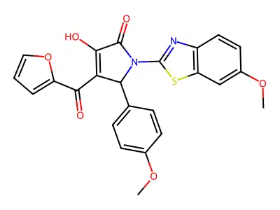 (4E)-4-[furan-2-yl(hydroxy)methylidene]-1-(6-methoxy-1,3-benzothiazol-2-yl)-5-(4-methoxyphenyl)pyrrolidine-2,3-dione structure