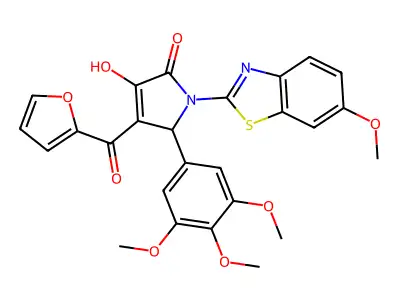 (4E)-4-[furan-2-yl(hydroxy)methylidene]-1-(6-methoxy-1,3-benzothiazol-2-yl)-5-(3,4,5-trimethoxyphenyl)pyrrolidine-2,3-dione structure