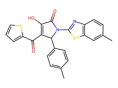 (4E)-4-[hydroxy(thiophen-2-yl)methylidene]-1-(6-methyl-1,3-benzothiazol-2-yl)-5-(4-methylphenyl)pyrrolidine-2,3-dione structure