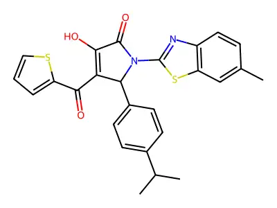 3-hydroxy-1-(6-methylbenzothiazol-2-yl)-5-[4-(methylethyl)phenyl]-4-(2-thienyl carbonyl)-3-pyrrolin-2-one structure