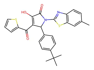 (4E)-5-(4-tert-butylphenyl)-4-[hydroxy(thiophen-2-yl)methylidene]-1-(6-methyl-1,3-benzothiazol-2-yl)pyrrolidine-2,3-dione structure