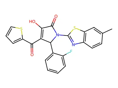 (4E)-5-(2-fluorophenyl)-4-[hydroxy(thiophen-2-yl)methylidene]-1-(6-methyl-1,3-benzothiazol-2-yl)pyrrolidine-2,3-dione structure