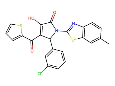 (4E)-5-(3-chlorophenyl)-4-[hydroxy(thiophen-2-yl)methylidene]-1-(6-methyl-1,3-benzothiazol-2-yl)pyrrolidine-2,3-dione structure