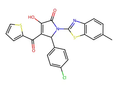 (4E)-5-(4-chlorophenyl)-4-[hydroxy(thiophen-2-yl)methylidene]-1-(6-methyl-1,3-benzothiazol-2-yl)pyrrolidine-2,3-dione structure