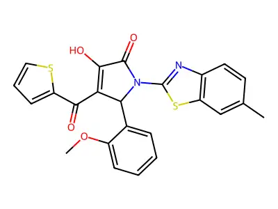 (4E)-4-[hydroxy(thiophen-2-yl)methylidene]-5-(2-methoxyphenyl)-1-(6-methyl-1,3-benzothiazol-2-yl)pyrrolidine-2,3-dione structure