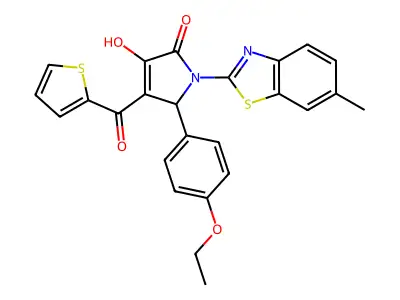 (4E)-5-(4-ethoxyphenyl)-4-[hydroxy(thiophen-2-yl)methylidene]-1-(6-methyl-1,3-benzothiazol-2-yl)pyrrolidine-2,3-dione structure