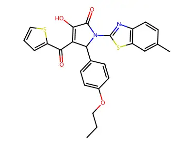 (4E)-4-[hydroxy(thiophen-2-yl)methylidene]-1-(6-methyl-1,3-benzothiazol-2-yl)-5-(4-propoxyphenyl)pyrrolidine-2,3-dione structure
