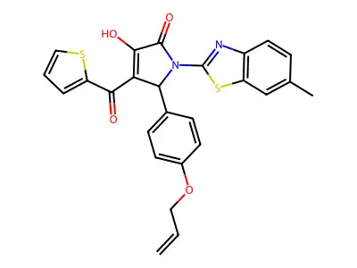 (4E)-4-[hydroxy(thiophen-2-yl)methylidene]-1-(6-methyl-1,3-benzothiazol-2-yl)-5-[4-(prop-2-en-1-yloxy)phenyl]pyrrolidine-2,3-dione structure