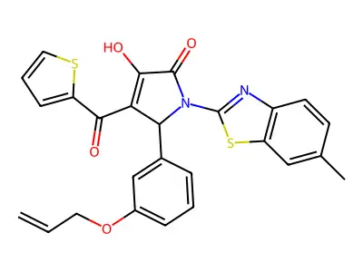 (4E)-4-[hydroxy(thiophen-2-yl)methylidene]-1-(6-methyl-1,3-benzothiazol-2-yl)-5-[3-(prop-2-en-1-yloxy)phenyl]pyrrolidine-2,3-dione structure