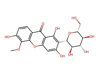 2-beta-D-Glucopyranosyl-1,3,6-trihydroxy-5-methoxy-9H-xanthen-9-one structure