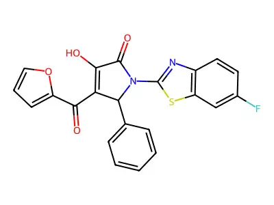 1-(6-fluorobenzo[d]thiazol-2-yl)-4-(furan-2-carbonyl)-3-hydroxy-5-phenyl-1H-pyrrol-2(5H)-one structure