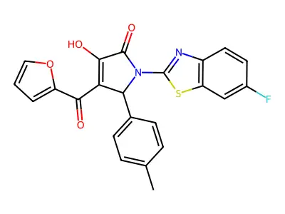 1-(6-Fluorobenzothiazol-2-yl)-4-(2-furylcarbonyl)-3-hydroxy-5-(4-methylphenyl)-3-pyrrolin-2-one structure