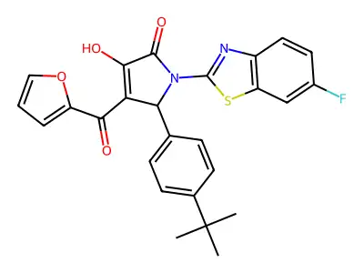 (4E)-5-(4-tert-butylphenyl)-1-(6-fluoro-1,3-benzothiazol-2-yl)-4-[furan-2-yl(hydroxy)methylidene]pyrrolidine-2,3-dione structure
