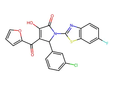 5-(3-Chlorophenyl)-1-(6-fluorobenzothiazol-2-yl)-4-(2-furylcarbonyl)-3-hydroxy-3-pyrrolin-2-one structure