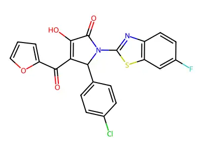 5-(4-Chlorophenyl)-1-(6-fluorobenzothiazol-2-yl)-4-(2-furylcarbonyl)-3-hydroxy-3-pyrrolin-2-one structure