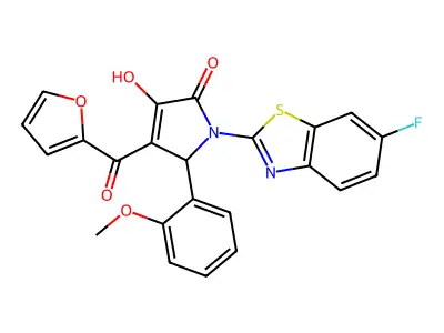 1-(6-Fluorobenzothiazol-2-yl)-4-(2-furylcarbonyl)-3-hydroxy-5-(2-methoxyphenyl)-3-pyrrolin-2-one structure