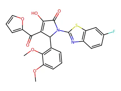 (4E)-5-(2,3-dimethoxyphenyl)-1-(6-fluoro-1,3-benzothiazol-2-yl)-4-[furan-2-yl(hydroxy)methylidene]pyrrolidine-2,3-dione structure