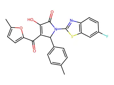 (4E)-1-(6-fluoro-1,3-benzothiazol-2-yl)-4-[hydroxy(5-methylfuran-2-yl)methylidene]-5-(4-methylphenyl)pyrrolidine-2,3-dione structure