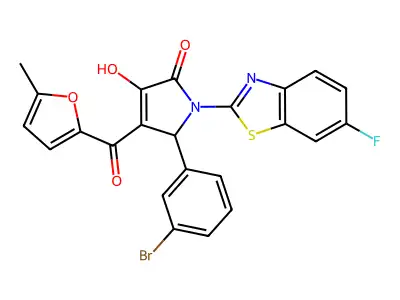 (4E)-5-(3-bromophenyl)-1-(6-fluoro-1,3-benzothiazol-2-yl)-4-[hydroxy(5-methylfuran-2-yl)methylidene]pyrrolidine-2,3-dione structure