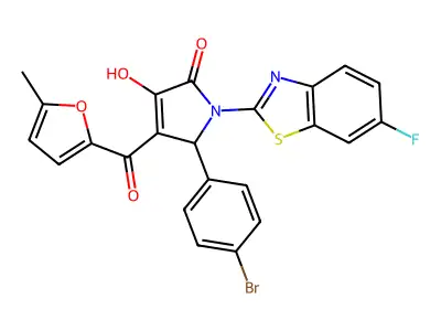 (4E)-5-(4-bromophenyl)-1-(6-fluoro-1,3-benzothiazol-2-yl)-4-[hydroxy(5-methylfuran-2-yl)methylidene]pyrrolidine-2,3-dione structure