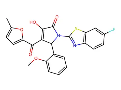 (4E)-1-(6-fluoro-1,3-benzothiazol-2-yl)-4-[hydroxy(5-methylfuran-2-yl)methylidene]-5-(2-methoxyphenyl)pyrrolidine-2,3-dione structure