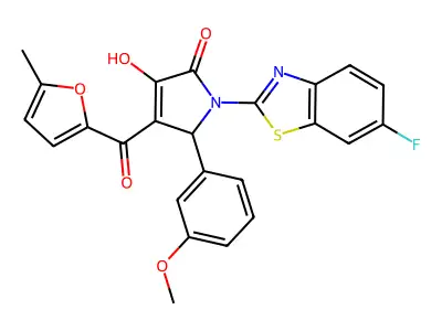 (4E)-1-(6-fluoro-1,3-benzothiazol-2-yl)-4-[hydroxy(5-methylfuran-2-yl)methylidene]-5-(3-methoxyphenyl)pyrrolidine-2,3-dione structure