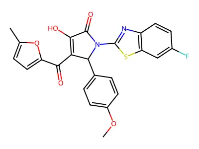 (4E)-1-(6-fluoro-1,3-benzothiazol-2-yl)-4-[hydroxy(5-methylfuran-2-yl)methylidene]-5-(4-methoxyphenyl)pyrrolidine-2,3-dione structure