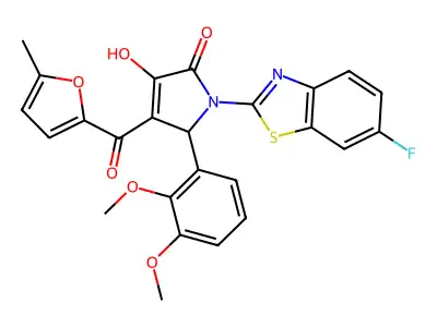(4E)-5-(2,3-dimethoxyphenyl)-1-(6-fluoro-1,3-benzothiazol-2-yl)-4-[hydroxy(5-methylfuran-2-yl)methylidene]pyrrolidine-2,3-dione structure
