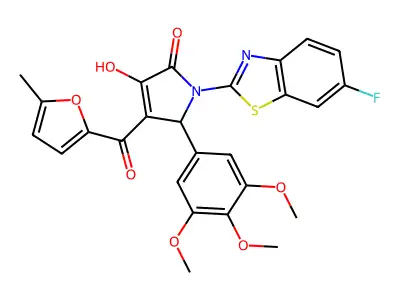 (4E)-1-(6-fluoro-1,3-benzothiazol-2-yl)-4-[hydroxy(5-methylfuran-2-yl)methylidene]-5-(3,4,5-trimethoxyphenyl)pyrrolidine-2,3-dione structure