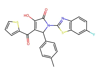(4E)-1-(6-fluoro-1,3-benzothiazol-2-yl)-4-[hydroxy(thiophen-2-yl)methylidene]-5-(4-methylphenyl)pyrrolidine-2,3-dione structure