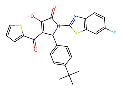 (4E)-5-(4-tert-butylphenyl)-1-(6-fluoro-1,3-benzothiazol-2-yl)-4-[hydroxy(thiophen-2-yl)methylidene]pyrrolidine-2,3-dione structure