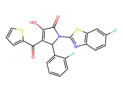 (4E)-1-(6-fluoro-1,3-benzothiazol-2-yl)-5-(2-fluorophenyl)-4-[hydroxy(thiophen-2-yl)methylidene]pyrrolidine-2,3-dione structure