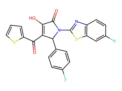 (4E)-1-(6-fluoro-1,3-benzothiazol-2-yl)-5-(4-fluorophenyl)-4-[hydroxy(thiophen-2-yl)methylidene]pyrrolidine-2,3-dione structure