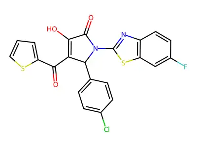 (4E)-5-(4-chlorophenyl)-1-(6-fluoro-1,3-benzothiazol-2-yl)-4-[hydroxy(thiophen-2-yl)methylidene]pyrrolidine-2,3-dione structure
