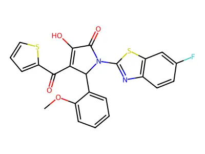 (4E)-1-(6-fluoro-1,3-benzothiazol-2-yl)-4-[hydroxy(thiophen-2-yl)methylidene]-5-(2-methoxyphenyl)pyrrolidine-2,3-dione structure