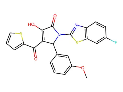 (4E)-1-(6-fluoro-1,3-benzothiazol-2-yl)-4-[hydroxy(thiophen-2-yl)methylidene]-5-(3-methoxyphenyl)pyrrolidine-2,3-dione structure