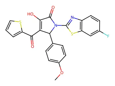 (4E)-1-(6-fluoro-1,3-benzothiazol-2-yl)-4-[hydroxy(thiophen-2-yl)methylidene]-5-(4-methoxyphenyl)pyrrolidine-2,3-dione structure