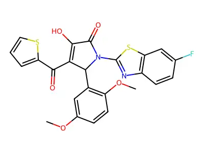 (4E)-5-(2,5-dimethoxyphenyl)-1-(6-fluoro-1,3-benzothiazol-2-yl)-4-[hydroxy(thiophen-2-yl)methylidene]pyrrolidine-2,3-dione structure