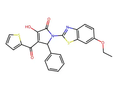 (4E)-1-(6-ethoxy-1,3-benzothiazol-2-yl)-4-[hydroxy(thiophen-2-yl)methylidene]-5-phenylpyrrolidine-2,3-dione structure