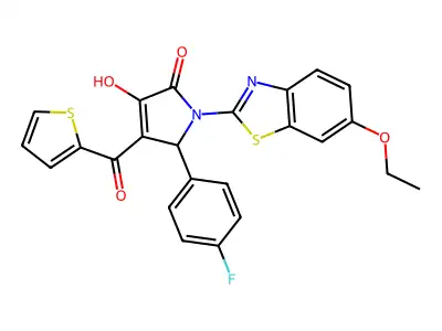 (4E)-1-(6-ethoxy-1,3-benzothiazol-2-yl)-5-(4-fluorophenyl)-4-[hydroxy(thiophen-2-yl)methylidene]pyrrolidine-2,3-dione structure