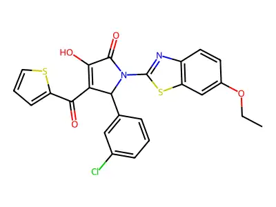 (4E)-5-(3-chlorophenyl)-1-(6-ethoxy-1,3-benzothiazol-2-yl)-4-[hydroxy(thiophen-2-yl)methylidene]pyrrolidine-2,3-dione structure