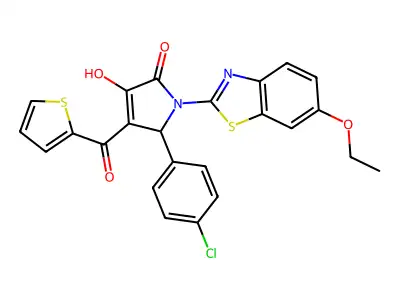 (4E)-5-(4-chlorophenyl)-1-(6-ethoxy-1,3-benzothiazol-2-yl)-4-[hydroxy(thiophen-2-yl)methylidene]pyrrolidine-2,3-dione structure
